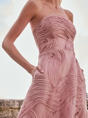 Lipsy Pink Petite Premium 3D Textured Trim Bandeau Prom Dress - Image 3 of 4
