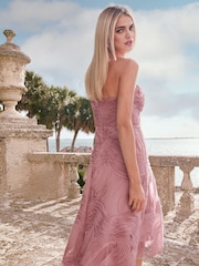 Lipsy Pink Petite Premium 3D Textured Trim Bandeau Prom Dress - Image 4 of 4
