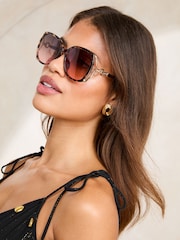 Lipsy Black Pearl Oversize Glam Square Sunglasses - Image 1 of 5