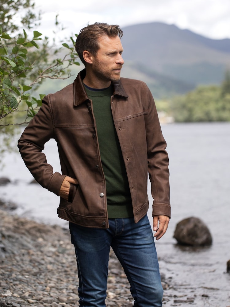 Lakeland Leather Brown Crummock Collared Jacket - Image 1 of 6