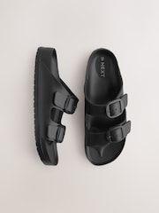 Black Beach Double Strap Flat Sliders - Image 1 of 7