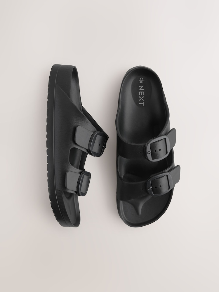 Black Beach Double Strap Flat Sliders - Image 1 of 7