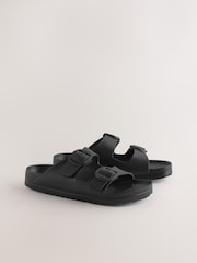 Black Beach Double Strap Flat Sliders - Image 4 of 7