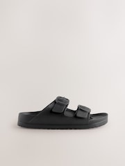 Black Beach Double Strap Flat Sliders - Image 5 of 7