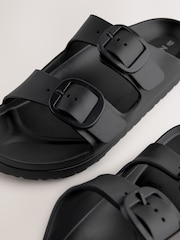 Black Beach Double Strap Flat Sliders - Image 6 of 7