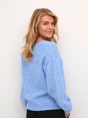 Kaffe Blue Sarla V-Neck Melange Knit Pullover Jumper - Image 2 of 6