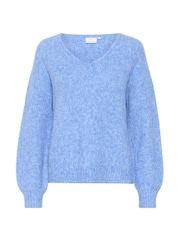 Kaffe Blue Sarla V-Neck Melange Knit Pullover Jumper - Image 5 of 6
