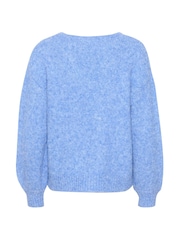 Kaffe Blue Sarla V-Neck Melange Knit Pullover Jumper - Image 6 of 6