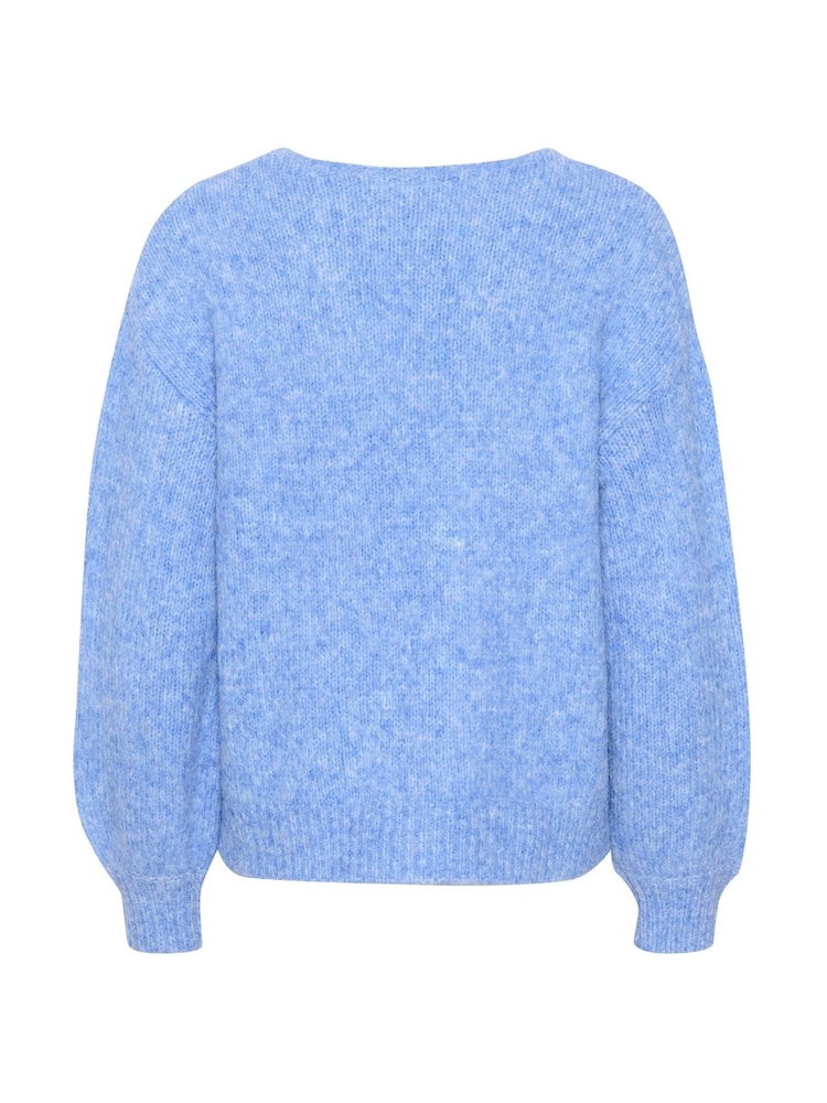 Kaffe Blue Sarla V-Neck Melange Knit Pullover Jumper - Image 6 of 6