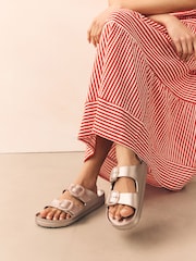 Soft Gold Beach Double Strap Flat Sliders - Image 1 of 10