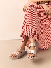 Soft Gold Beach Double Strap Flat Sliders - Image 11 of 11