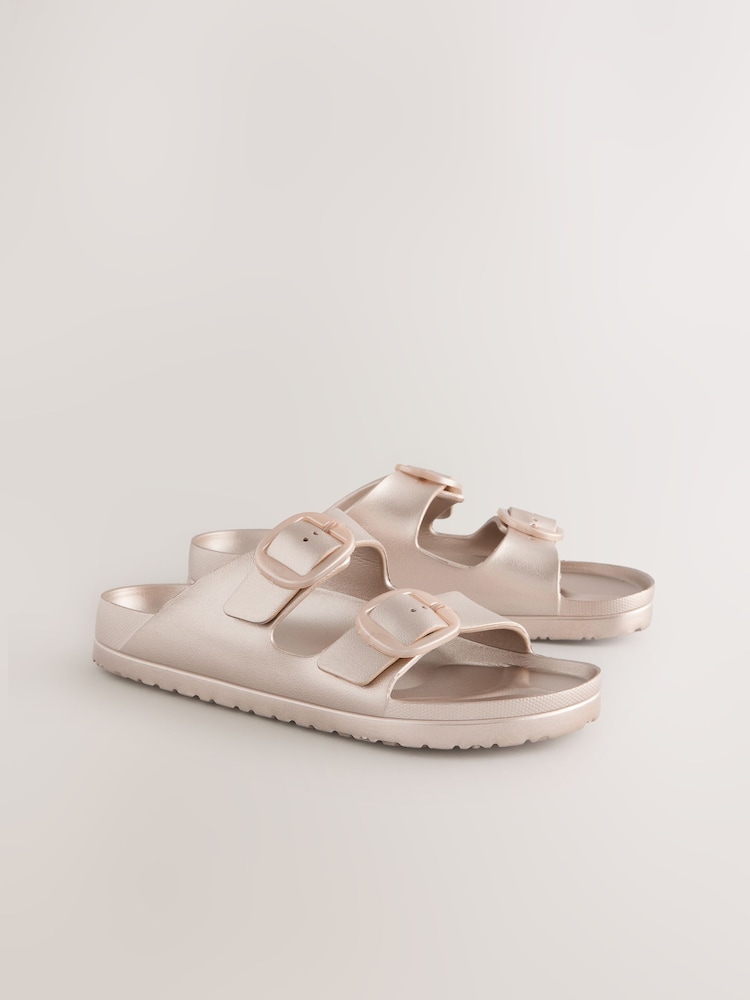 Soft Gold Beach Double Strap Flat Sliders - Image 2 of 10