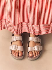 Soft Gold Beach Double Strap Flat Sliders - Image 3 of 10