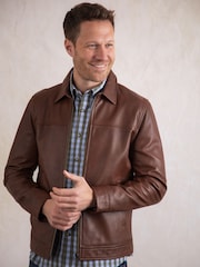Lakeland Leather Light Brown Navy Renwick Collared Leather Jacket" - Image 1 of 9