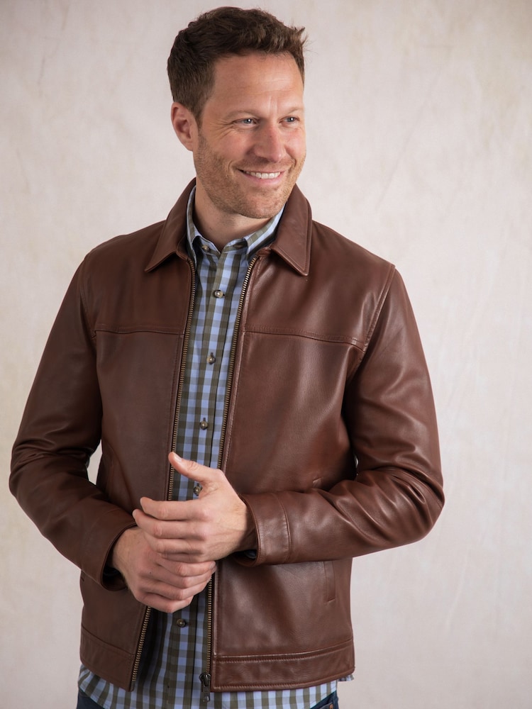 Lakeland Leather Light Brown Navy Renwick Collared Leather Jacket" - Image 1 of 9