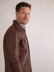 Lakeland Leather Light Brown Navy Renwick Collared Leather Jacket" - Image 3 of 9