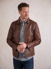 Lakeland Leather Light Brown Navy Renwick Collared Leather Jacket" - Image 9 of 9
