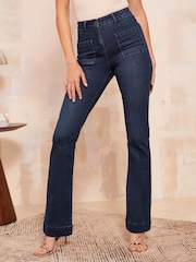 Friends Like These Inky Blue High Waist Pocket Flare Jeans - Image 1 of 4