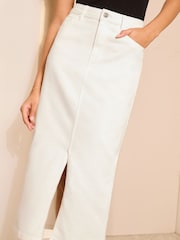 Friends Like These Ecru Petite Split Front Denim Midi Skirt - Image 2 of 4