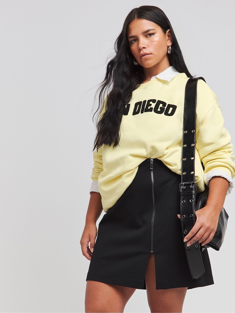 Simply Be Black Zip Detail Ponte Mini Skirt - Image 1 of 4