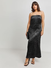 Simply Be Black Liquid Satin Slip Dress - Image 1 of 4