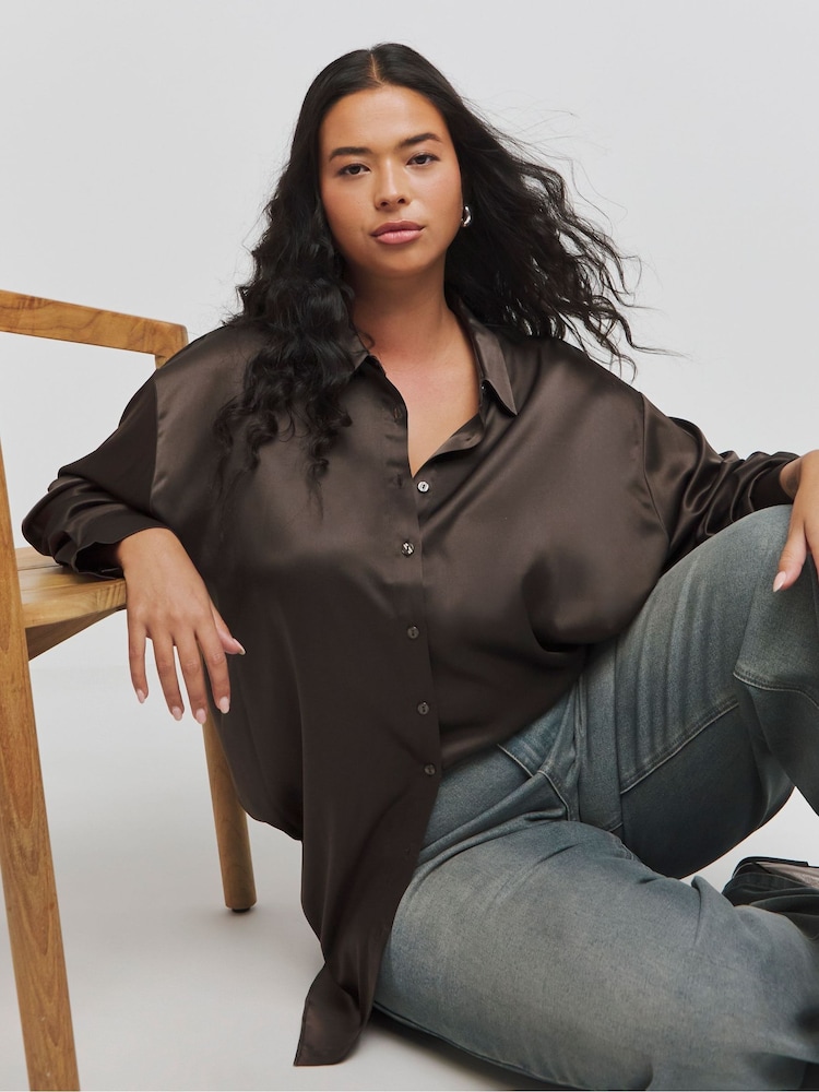 Simply Be Balloon Sleeve Satin Shirt - صورة 1 من 4