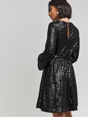 Schwarz - Simply Be Pailletten-Skaterkleid mit Gürtel - Bild 2 von 4