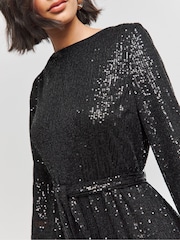 Schwarz - Simply Be Pailletten-Skaterkleid mit Gürtel - Bild 4 von 4