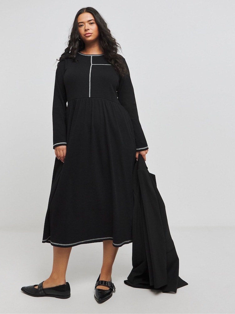 Simply Be Black Exposed Seam Midi Dress - Image 1 of 4
