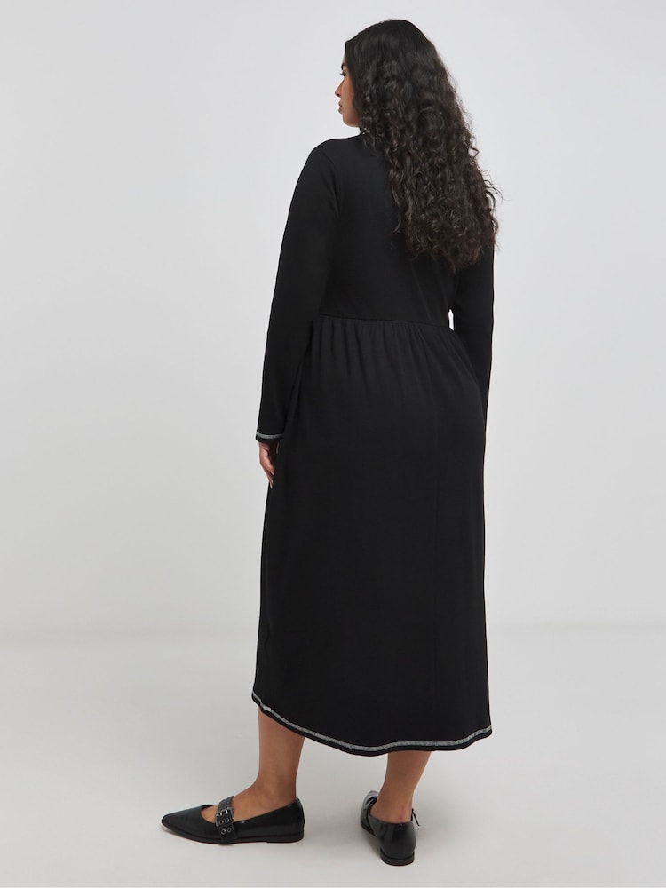 Simply Be Black Exposed Seam Midi Dress - Image 2 of 4
