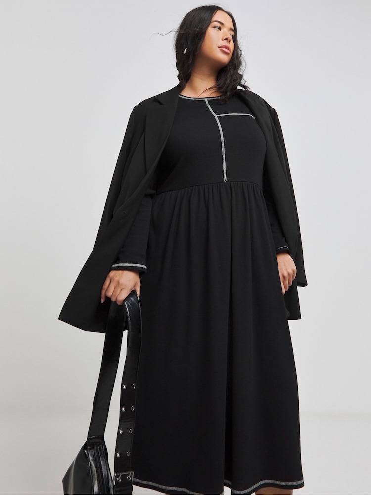Simply Be Black Exposed Seam Midi Dress - Image 4 of 4