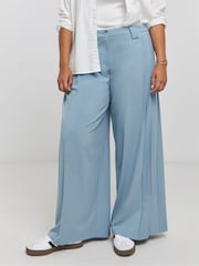 Simply Be Blue Pleated Wide Leg Tailored Trousers - Image 1 of 4