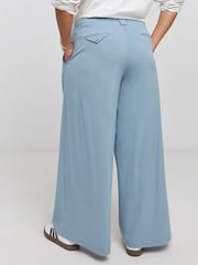 Simply Be Blue Pleated Wide Leg Tailored Trousers - Image 2 of 4