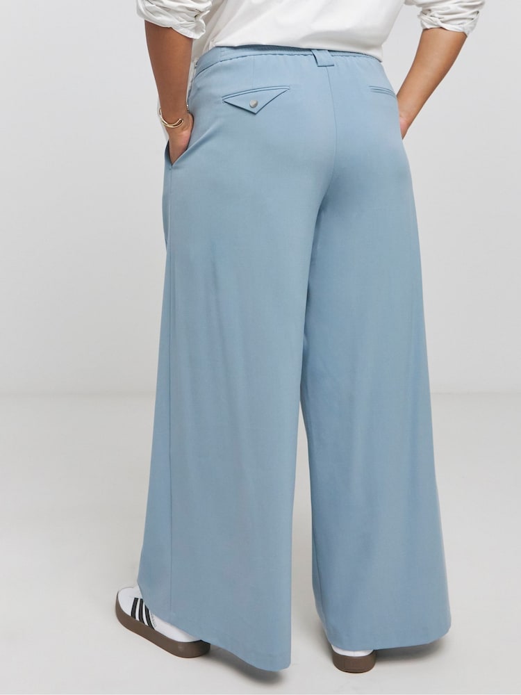 Simply Be Blue Pleated Wide Leg Tailored Trousers - Image 2 of 4