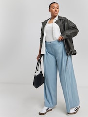 Simply Be Blue Pleated Wide Leg Tailored Trousers - Image 4 of 4
