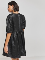 Simply Be Black Jersey Jacquard Bow Front Dress - Image 2 of 4