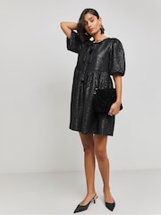 Simply Be Black Jersey Jacquard Bow Front Dress - Image 3 of 4