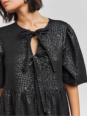 Simply Be Black Jersey Jacquard Bow Front Dress - Image 4 of 4