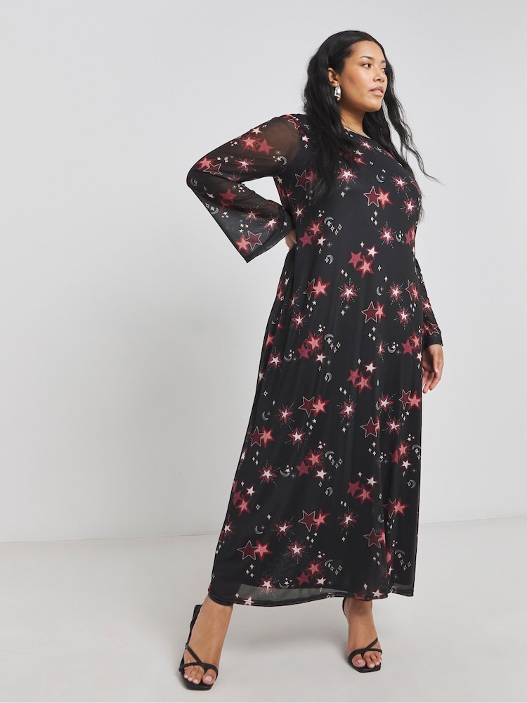 Simply Be Black Long Sleeves Mesh Maxi Dress - Image 1 of 4 Simply Be Black Long Sleeves Mesh Maxi Dress - Image 1 of 4