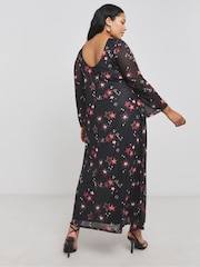 Simply Be Black Long Sleeves Mesh Maxi Dress - Image 2 of 4
