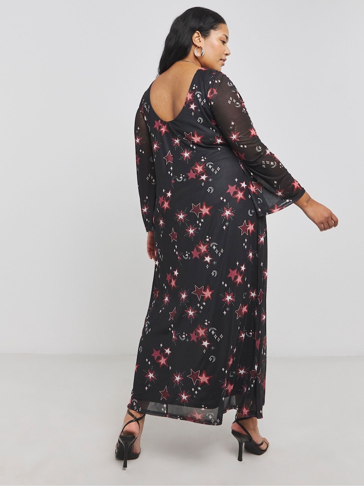 Simply Be Black Long Sleeves Mesh Maxi Dress - Image 2 of 4 Simply Be Black Long Sleeves Mesh Maxi Dress - Image 2 of 4