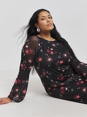 Simply Be Black Long Sleeves Mesh Maxi Dress - Image 3 of 4