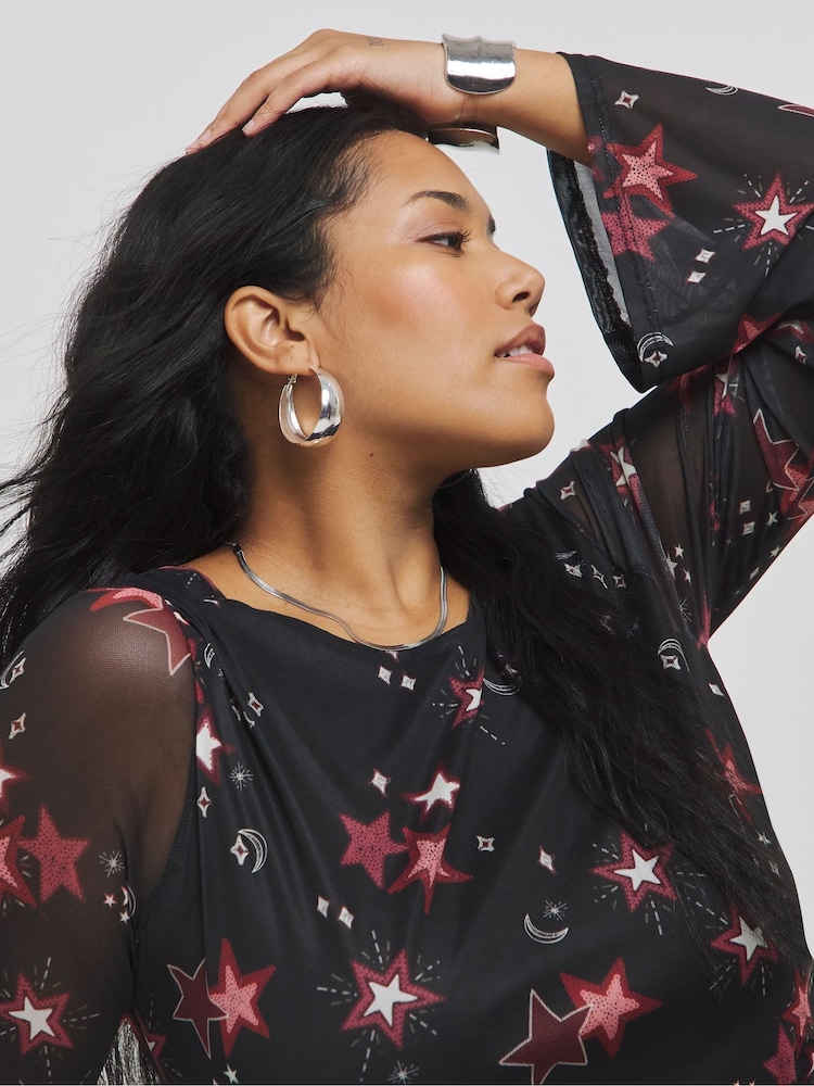 Simply Be Black Long Sleeves Mesh Maxi Dress - Image 4 of 4 Simply Be Black Long Sleeves Mesh Maxi Dress - Image 4 of 4