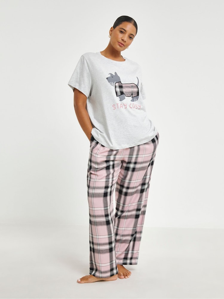 Simply Be Pink Scotty Dog Flannel Pant Pyjamas Set - Image 4 of 4