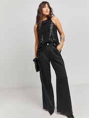 Simply Be Black Linear Sequin Racer Tank - Image 3 of 4