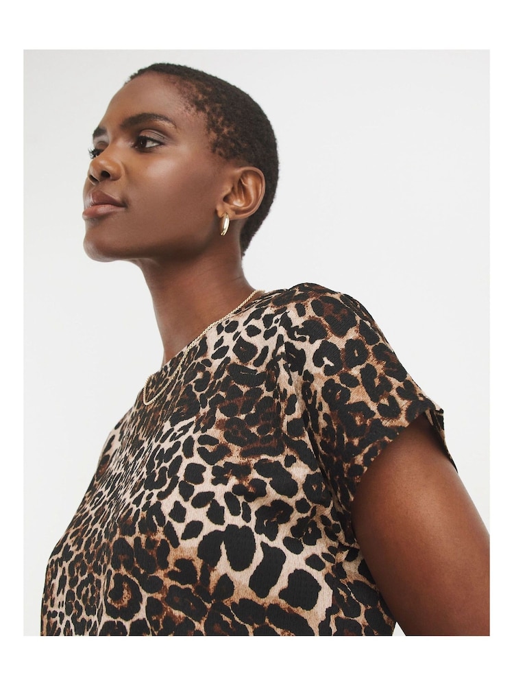 JD Williams Natural Leopard Print Textured Longline Curved Hem Top - Image 4 of 4