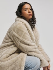 Simply Be Cream Chevron Pelted Faux Fur Maxi Coat - Image 2 of 4