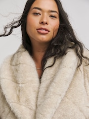 Simply Be Cream Chevron Pelted Faux Fur Maxi Coat - Image 4 of 4