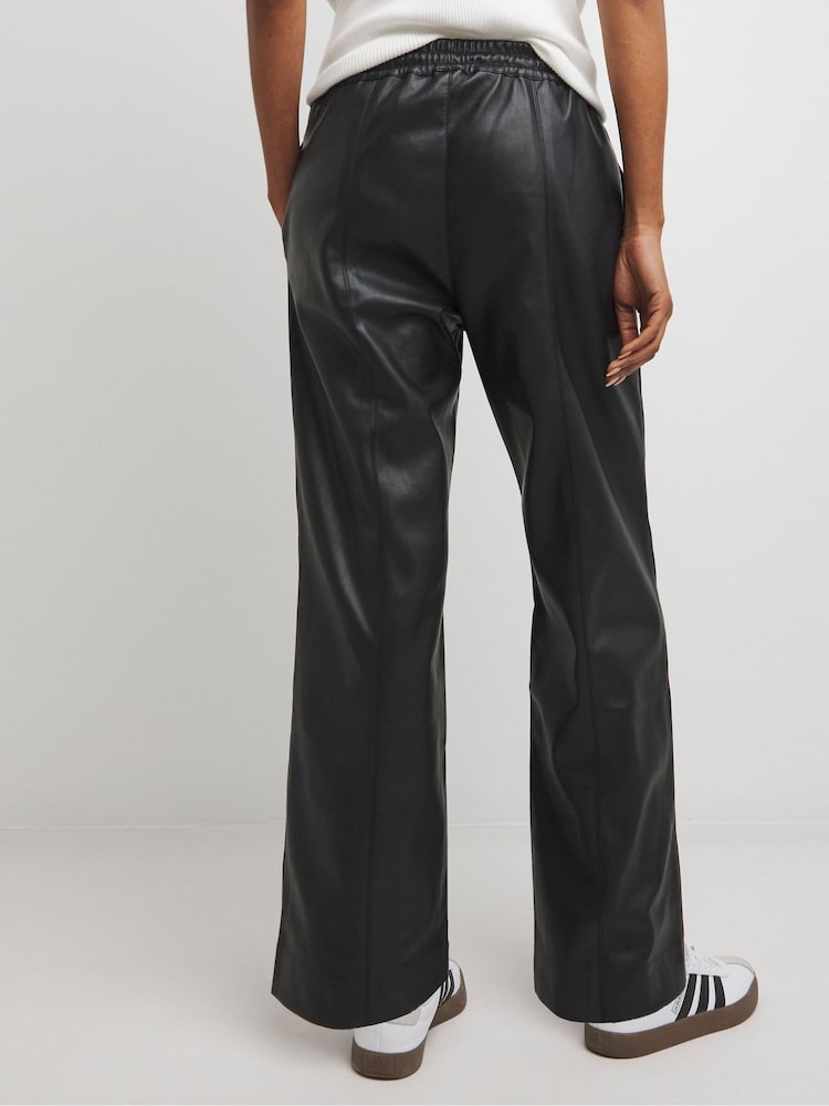 JD Williams Black Leather Look Drawstring Wide Leg Trousers - Image 2 of 4