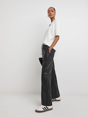 JD Williams Black Leather Look Drawstring Wide Leg Trousers - Image 3 of 4